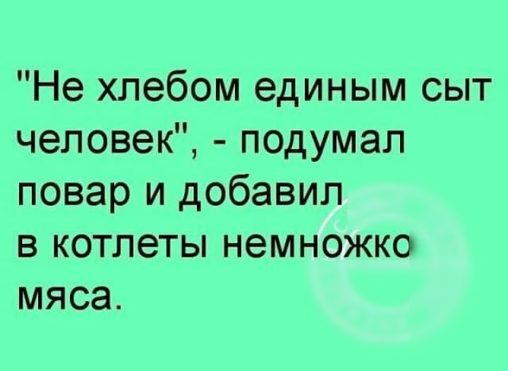 Не хлебом единым сыт человек подумал повар и добавил в котлеты немножко мяса