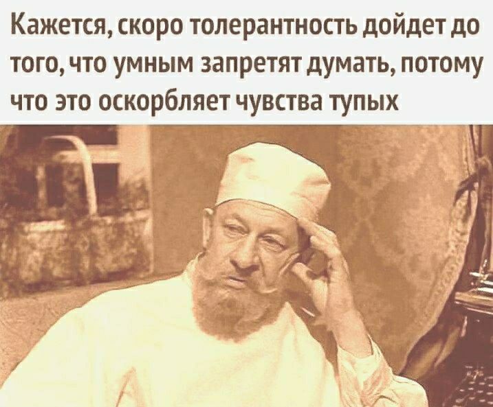 Кажется скоро толерантность дойдет до того что умным запретят думать потому что это оскорбляет чувства тупых