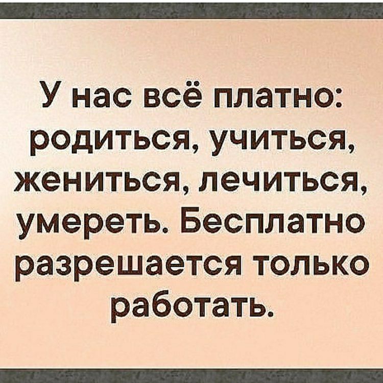 У нас всё платно родиться учиться жениться лечиться умереть Бесплатно разрешается только работать