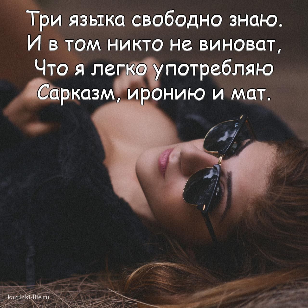 Три язы ка свободно знаю И в том никто не виноват Что я лепотребляю рказм _ онию и мат в