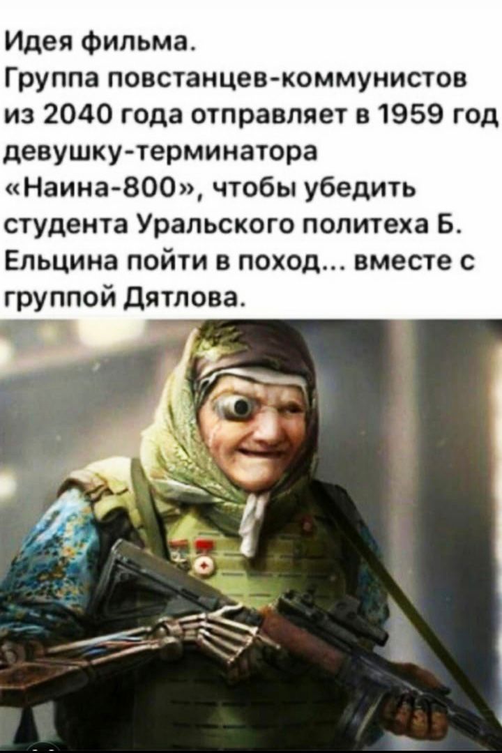 Идея фильма Группа повстанцев коммунистов из 2040 года отправляет в 1959 год девушку терминатора Наина 800 чтобы убедить студента Уральского политеха Б Ельцина пойти в поход вместе с группой дятлова