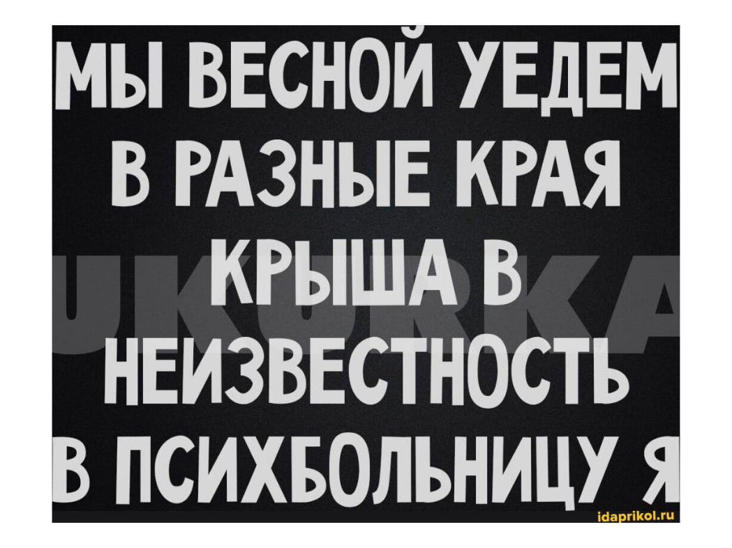 мы ввснои УЕДЕМ в гдзныв КРАЯ кгышд в НЕИЗВЕСТНОСТЪ ПСИХБОЛЪНИЦУ