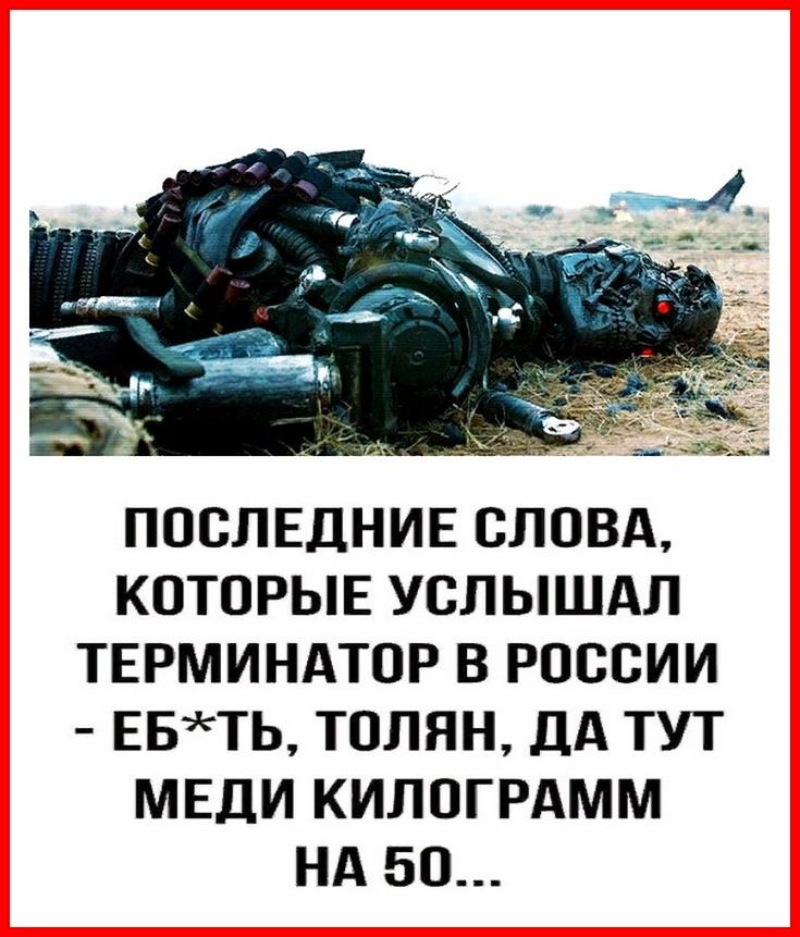 ПОСЛЕДНИЕ СЛОВА КОТОРЫЕ УСЛЫШАЛ ТЕРМИНАТОР В РОССИИ ЕБТЬ ТОЛЯН ДА ТУТ МЕДИ КИЛПГРАММ НА 50
