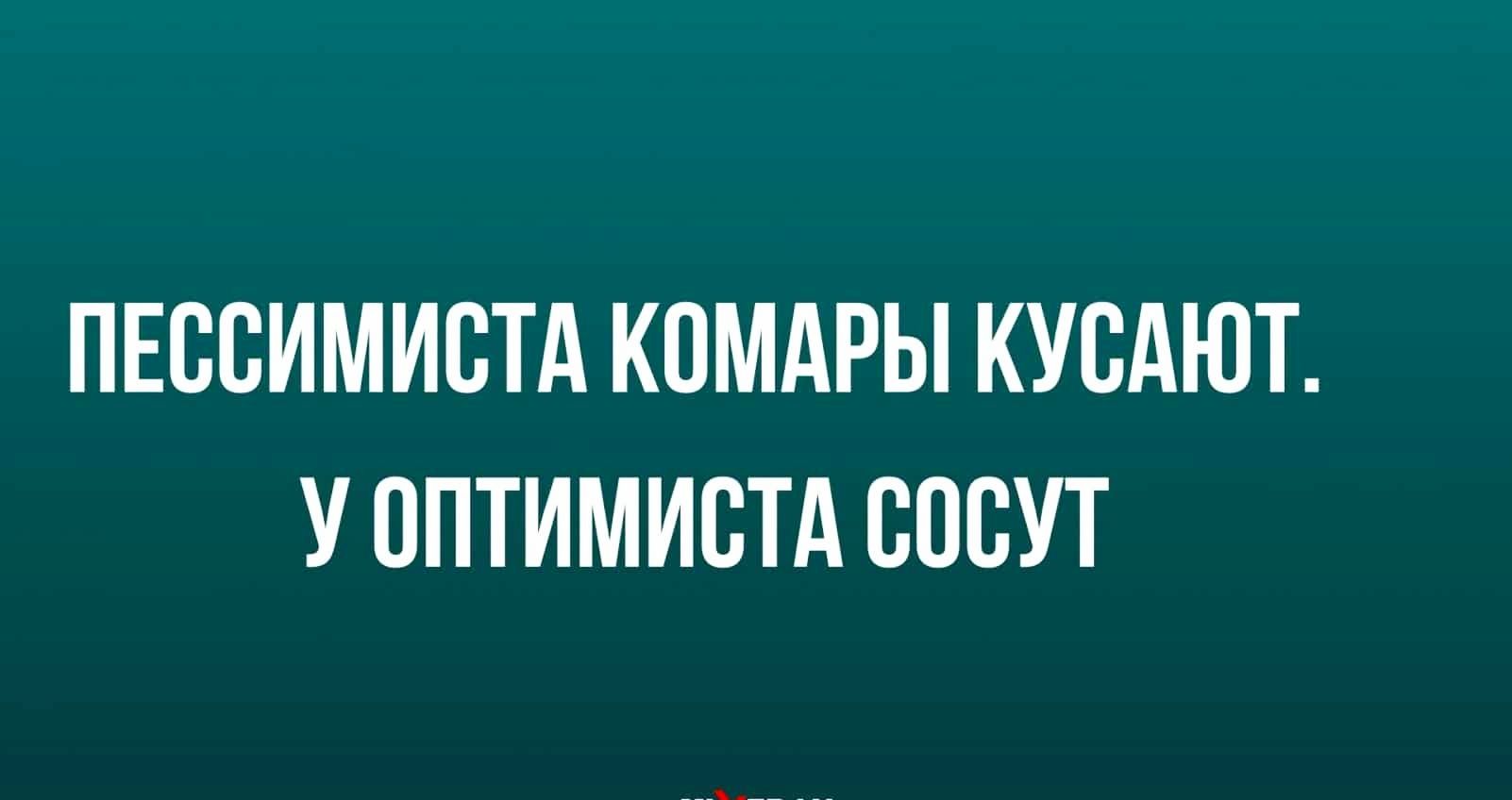 ПЕССИМИСТА КОМАРЫ КУВАЮТ У ОПТИМИСТА СОСУТ