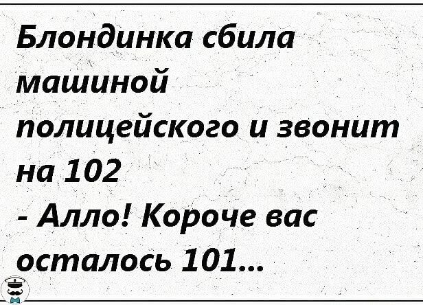 Блондинка сбила машиной полицейского и звонит на 102 _ Алло Короче вас осталось 101