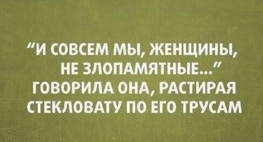 И СОВСЕМ МЫ ЖЕНЩИНЫ НЕ ЗЛОПАМЯТНЫЕ ГОВОРИЛА ОНА РАСТИРАЯ СТЕКЛОВАТУ ПО ЕГО ТРУСАМ