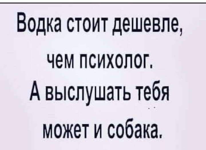 Водка стоит дешевле чем психолог А выслушать тебя может и собака