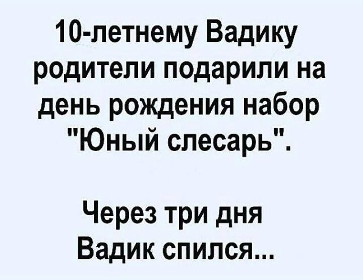 10 летнему Вадику родители подарили на день рождения набор Юный слесарь Через три дня Вадик спился