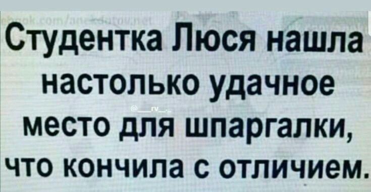 Студентка Люся нашла настолько удачное место для шпаргалки ЧТО кончила с отличием