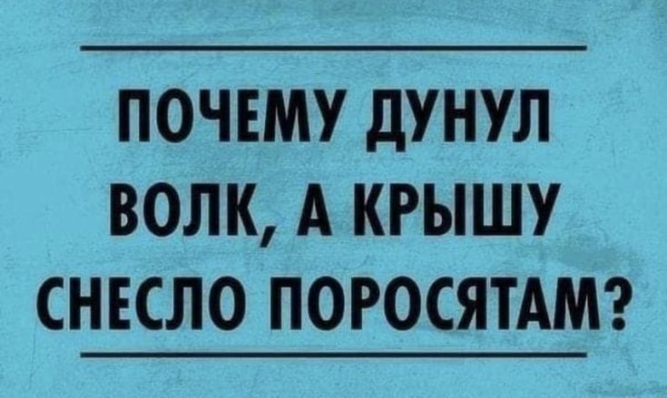 ПОЧЕМУ ДУНУЛ ВОЛК А КРЫШУ СНЕСЛО ПОРОСЯТАМ