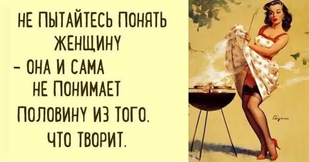 НЕ ПЫТАЙТЕСЬ ПОНЯТЬ ЖЕНЩИНУ - ОНА И САМА НЕ ПОНИМАЕТ ПОЛОВИНУ ИЗ ТОГО. ЧТО ТВОРИТ.