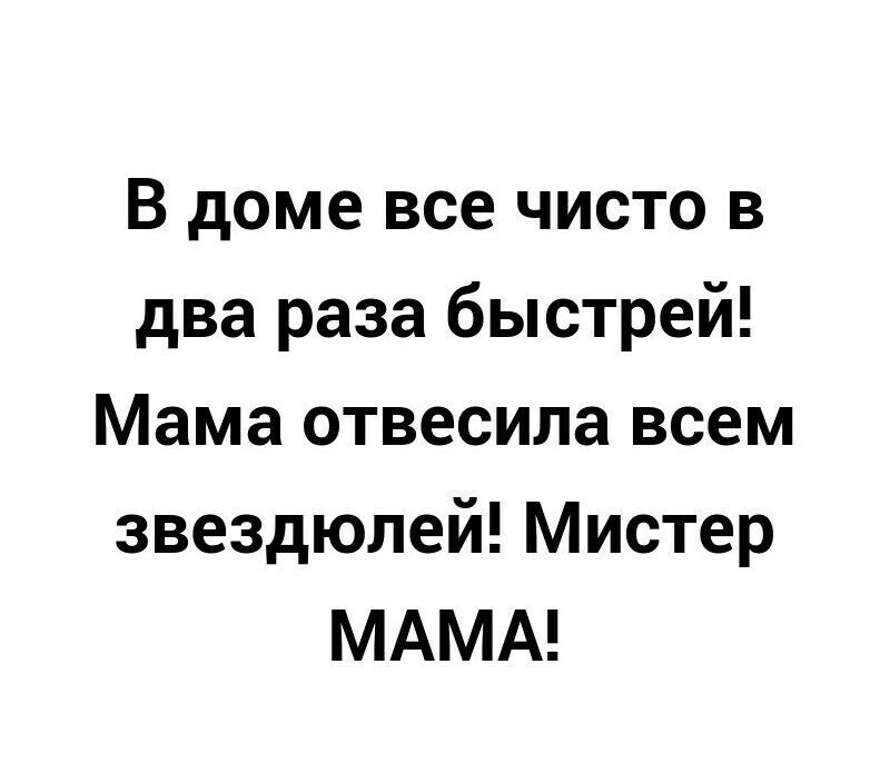 В доме все чисто в два раза быстрей Мама отвесила всем звездюлей Мистер МАМА