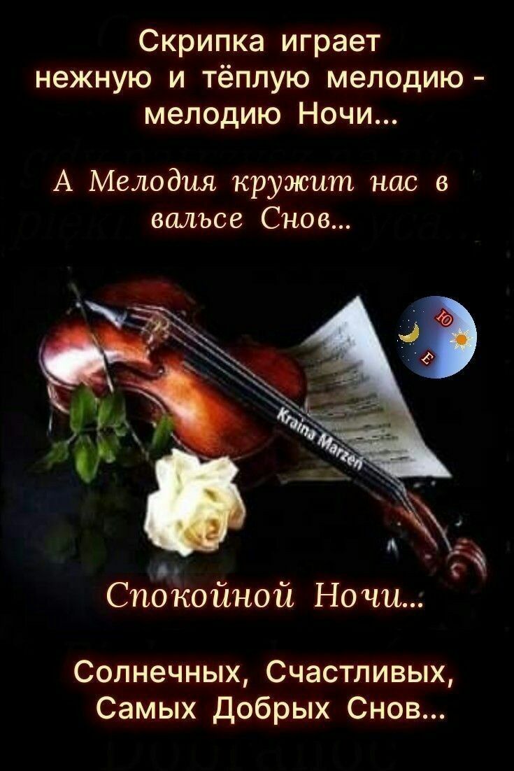 Скрипка играет нежную и тёплую мелодию мелодию Ночи А Мелодия кружит нас вальсе Снов Солнечных Счастливых Самых добрых Снов