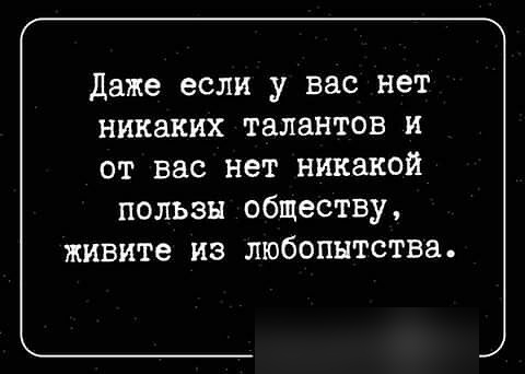 Даже если у вас нет никаких талантов и от вас нет никакой пользы обществу живите из любопытства