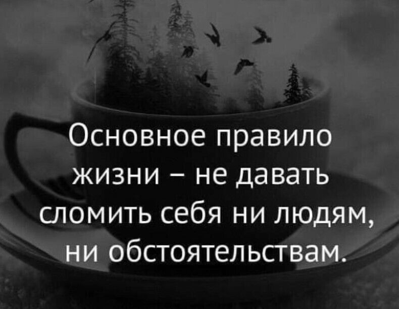 Основное правило жизни не давать сломить себя ни людям ни обстоятельствам