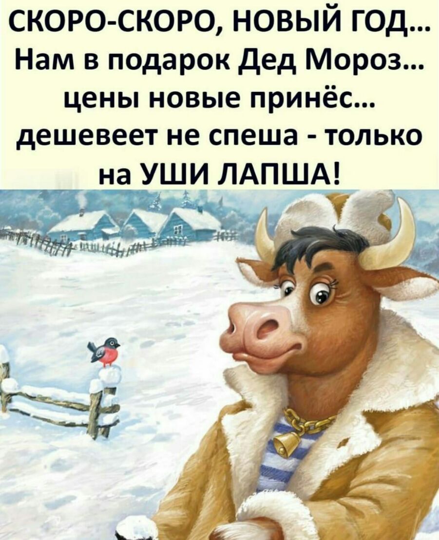 СКОРО СКОРО НОВЫЙ ГОД Нам в подарок дед Мороз цены новые принёс дешевеет не спеша только 1