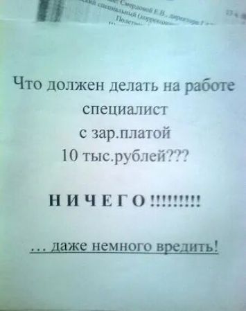 _ Что должен делать на рабов специалист с зарплатой 10 тысрублей В и Ч Е Г 0 2