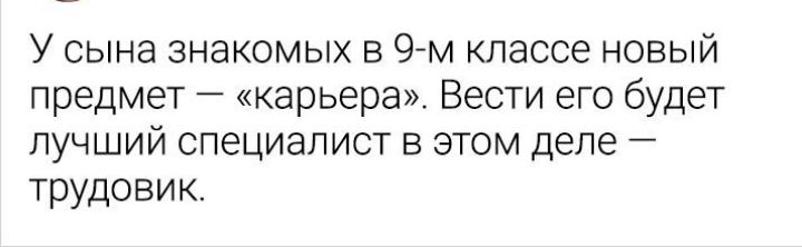 У сына знакомых в 9 м классе новый предмет карьера Вести его будет лучший специалист в этом деле трудовик