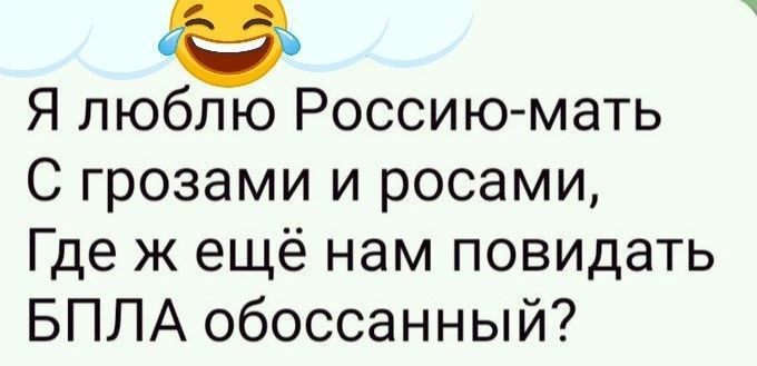 Я люблю Россию мать С грозами и росами Где ж ещё нам повидать БПЛА обоссанный