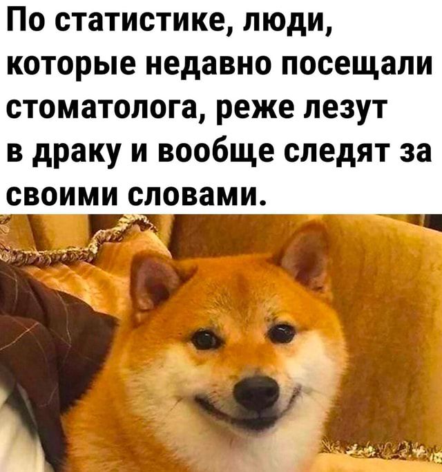 По статистике люди которые недавно посещали стоматолога реже лезут в драку и вообще следят за _своими словами