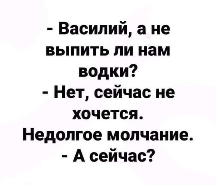 Василий а не выпить ли нам водки Нет сейчас не хочется Недолгое молчание А сейчас