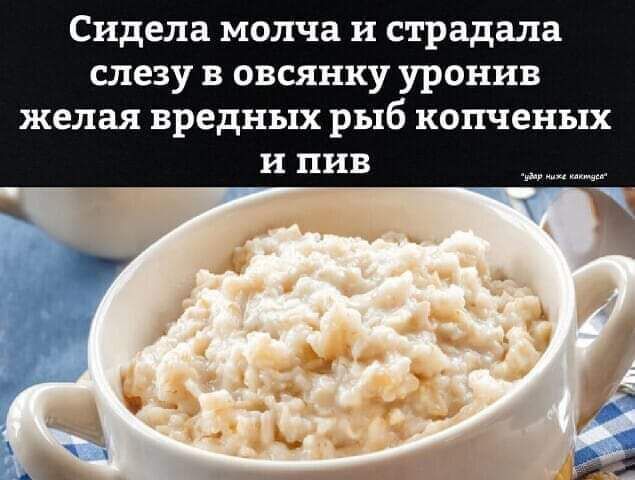 Сидела молча и страдала слезу в овсянку уронив желая вредных рыб копченых и пив