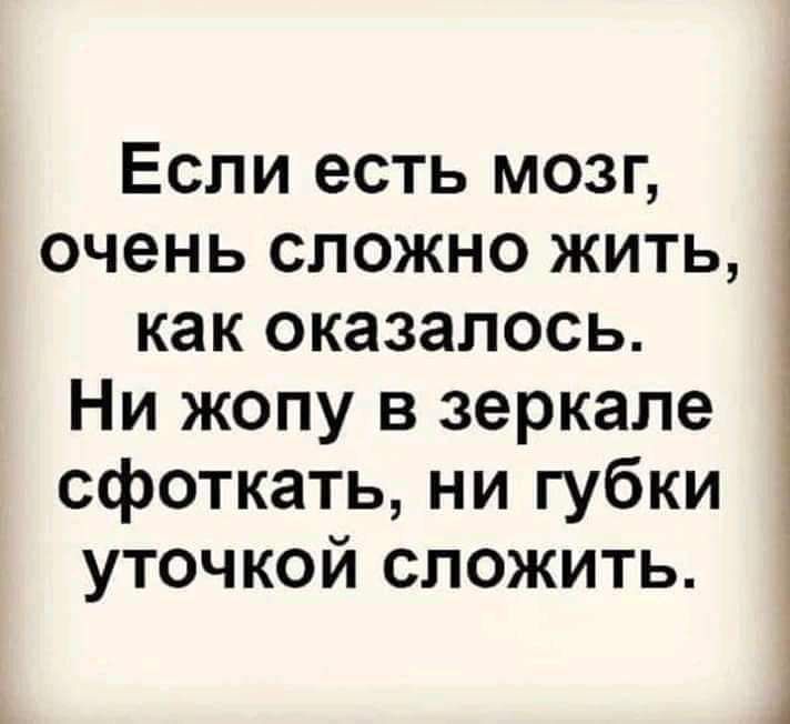 Если есть мозг очень сложно жить как оказалось Ни жопу в зеркале сфоткать ни губки уточкой сложить
