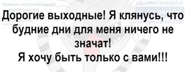Дорогие выходные Я клянусь что будние дни для меня ничего не значат Я хочу быть только с вами