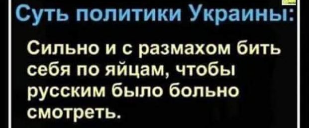 Суть политики УкраиньЁ Сильно и с размахом бить себя по яйцам чтобы русским было больно смотреть