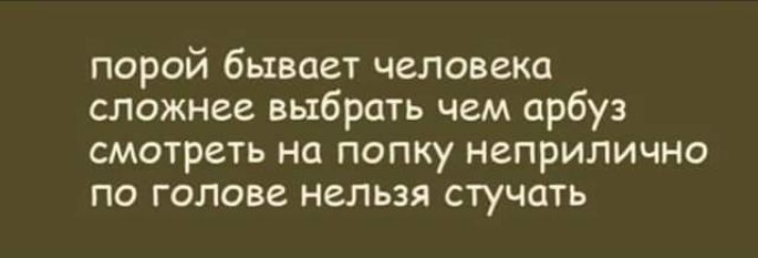 порой бывает человека сложнее выбрать чем арбуз смотреть на папку неприлично по голове нельзя стучать