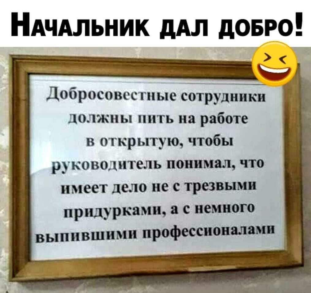 НАчдльник дАл довго Добросовестиые сотрудники должны пить на работе в открьггую чтобы руководитель ПВППМШ имеет дело не с трезвым прцдурками с немного выпившими профессии Ш
