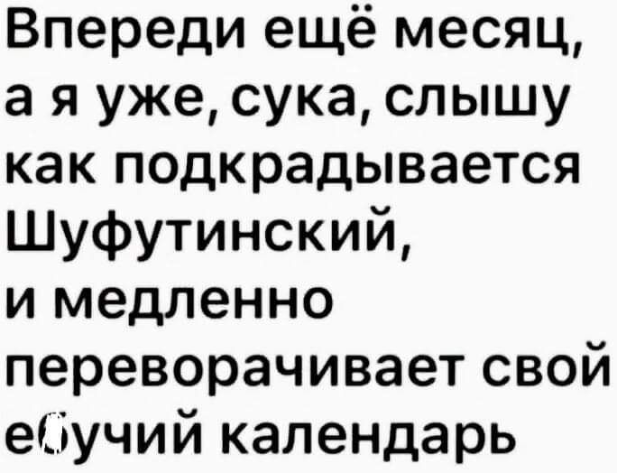 Впереди ещё месяц а я уже сука слышу как подкрадывается Шуфутинский и медленно переворачивает свой ебучий календарь