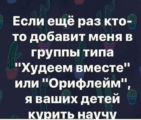 Если ещё раз кто то добавит меня в группы типа Худеем вместе или Орифлейм я ваших детей