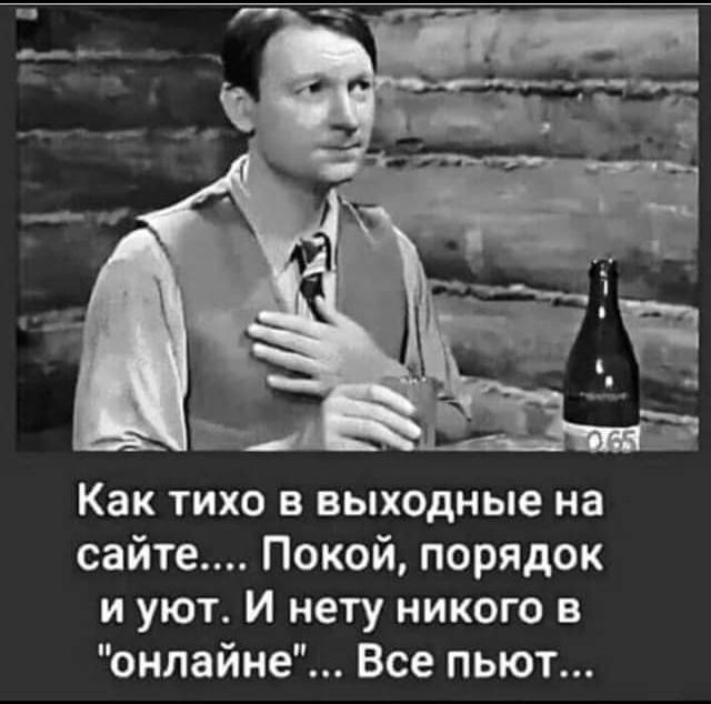 Как тихо в выходные на сайте Покой порядок и уют И нету никого в онлайне Все пьют