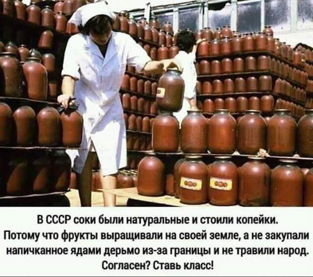 В СССР соки были атурнпьиыв и поили копейки Потому чт Фрукты выращивали из своей земле в не закупали наличники ядами дерьма инд границы и не приняли прод поташ Оппь плис