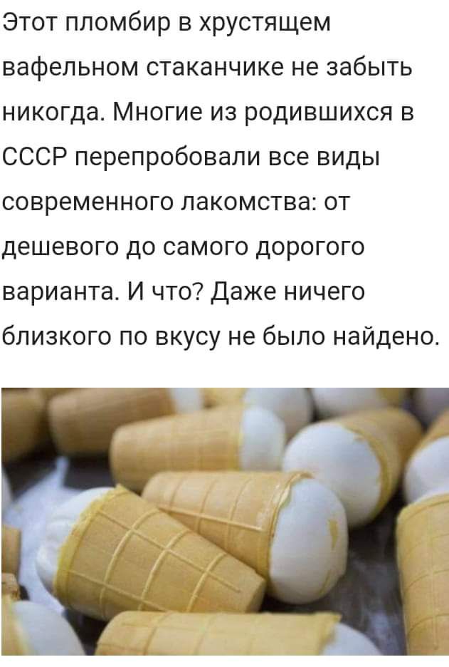 Этот пломбир в хрустящем вафельном стаканчике не забыть никогда Многие из родившихся в СССР перепробовали все виды современного лакомства от дешевого до самого дорогого варианта И что Даже ничего близкого по вкусу не было найдено