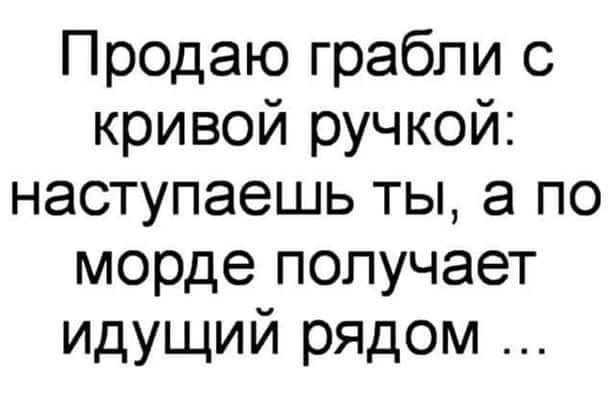 Продаю грабли с кривой ручкой наступаешь ты а по морде получает идущий рядом
