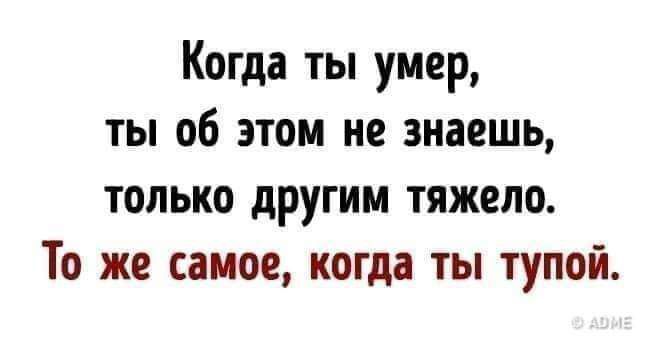 Когда ты умер ты об этом не знаешь только другим тяжело То же самое когда ты тупой