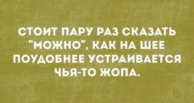 СТОИТ ПАРУ РАЗ СКАЗАТЬ МОЖНО КАК НА ШЕЕ ПОУАОБНЕЕ УСТРАИВАЕТСЯ ЧЬЯ ТО ЖОПА