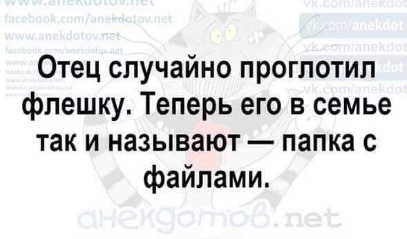 Отец случайно проглотил флешку Теперь его в семье так и называют папка с файлами