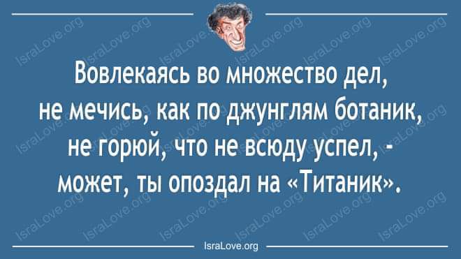 _ _ Вовлекаясь во множество дел не мечись как по джунглям ботаник не горюй что не всюду успел может ты опоздал на Титаник