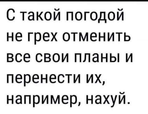 С такой погодой не грех отменить все свои планы и перенести их например нахуй