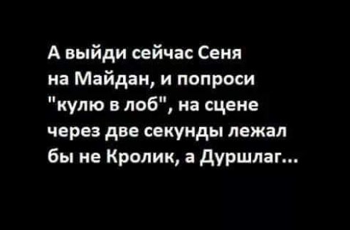 А выйди сейчас Сеня иа Майдан и попроси кулю в лоб на сцене через две секунды лежал бы не Кролик а дуршлаг