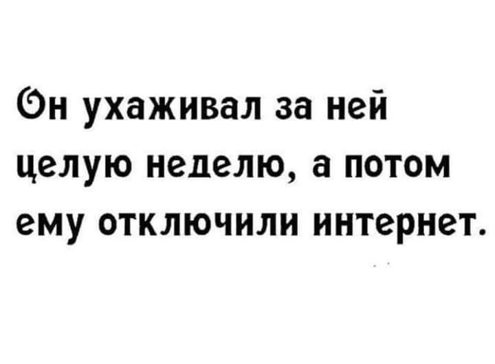 Эн ухаживал за ней целую неделю а потом ему отключили интернет