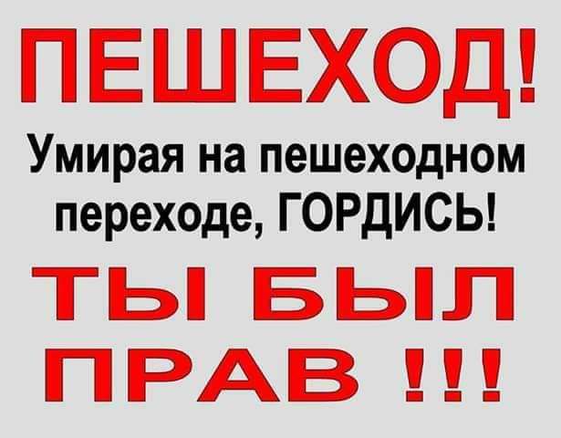 ПЕШЕХОД Умирая на пешеходном переходе ГОРДИСЬ ТЬ БЬП ПРАВ