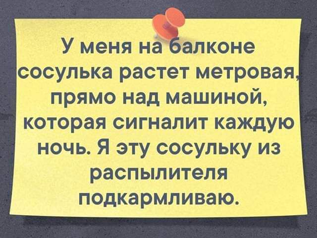 У меня нё сосулька растет метровая прямо над машиной которая сигналит каждую ночь Я эту сосулькуиз распылителя подкармливаю