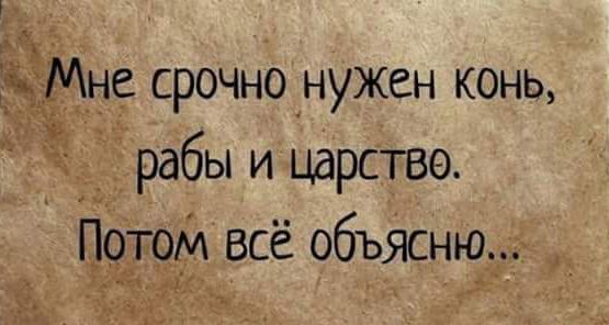 Мне срочно нужен конь рабы и царство Потом всё объясню