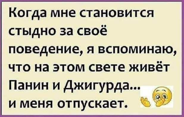 Когда мне становится стыдно за своё поведение я вспоминаю что на этом свете живёт Панин и Джигурда и меня отпускает
