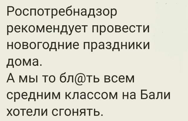 Роспотребнадзор рекомендует провести новогодние праздники дома А мы то блть всем средним классом на Бали хотели сгонять
