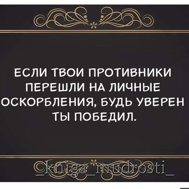 ЕСЛИ ТВОИ ПРОТИВНИКИ ПЕРЕШЛИ НА ЛИЧНЫЕ ОСКОРБЛЕНИЯ БУДЬ УВЕРЕН ТЫ ПОБЕДИЛ